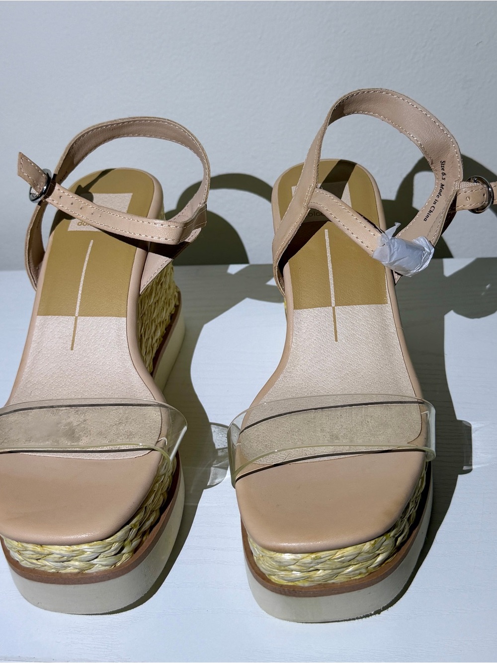Dolce Vita Clear Vinyl & Woven Raffia Espadrille Wedges 6.5